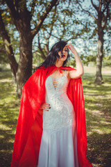 Naklejka premium Concept of Halloween celebrate. Design of beautiful glamour scary fashionable womens look. Witches and wizard theme. October party of magic time 