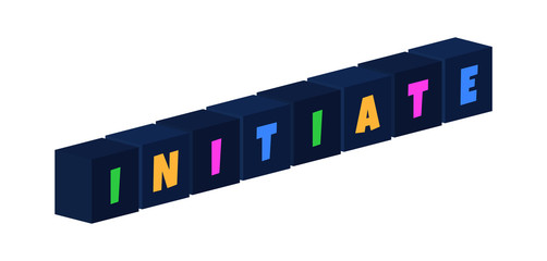 Initiate - multi-colored text written on isolated 3d boxes on white background