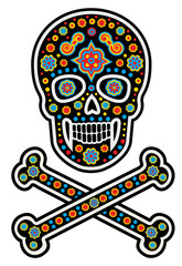Holy Death, Day of the Dead, mexican sugar skull with sombrero
