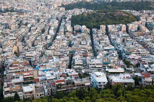 aerial view over Athens from Lycabettus hill