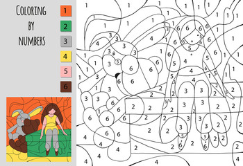 Coloring by number, education game. A challenge for junior schoolchildren.