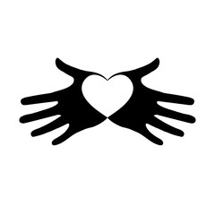 Heart on palms. Hands love heart romantic concept logo. Heart icon in hands.