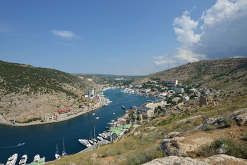 Fototapeta na wymiar General view of Balaklava Inlet near Sevastopol, Crimea, Russia.