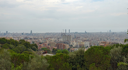 Fototapeta na wymiar Panoramic view of Barcelona from Park Guell, Catalonia, Spain.