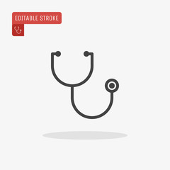 Outline Stethoscope icon isolated on grey background. Line Medical symbol for website design, mobile application, ui. Editable stroke. Vector illustration, eps10.
