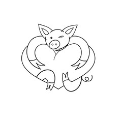 Pig with heart. Vector illustration.