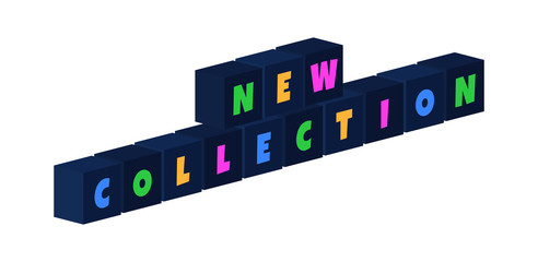 New Collection - multi-colored text written on isolated 3d boxes on white background
