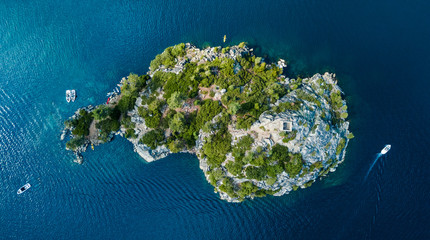 Drone view of the Fannette Island in Emerald Bay South Lake Tahoe California