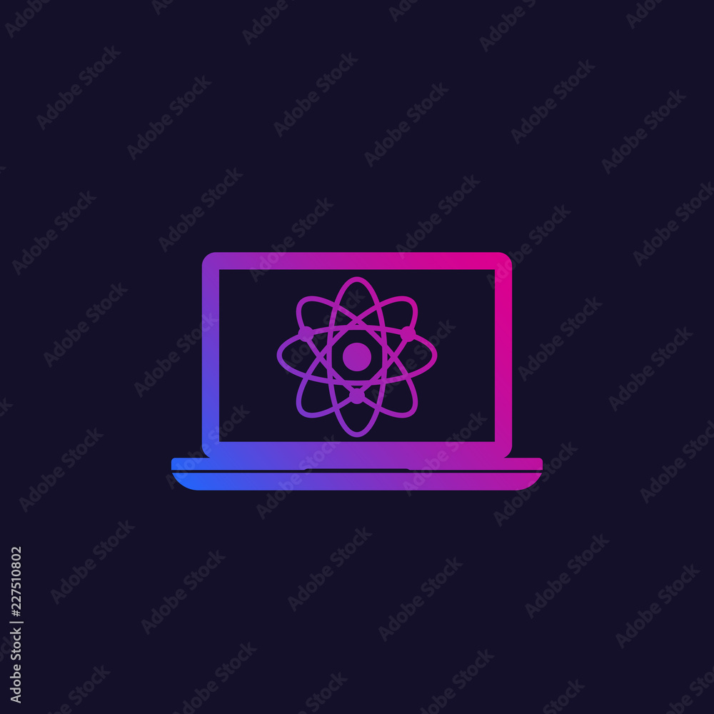 Poster atom icon with computer