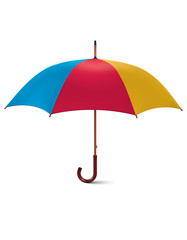 Multicoloured umbrella isolated on white. Realistic vector 3d illustration