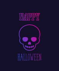 Happy halloween poster, vector card with cartoon skull