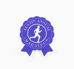 Marathon vintage emblem, badge with running man, vector