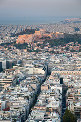 Fototapeta premium cityscape of Athens in early morning with the Acropolis seen from Lycabettus Hill, the highest point in the city