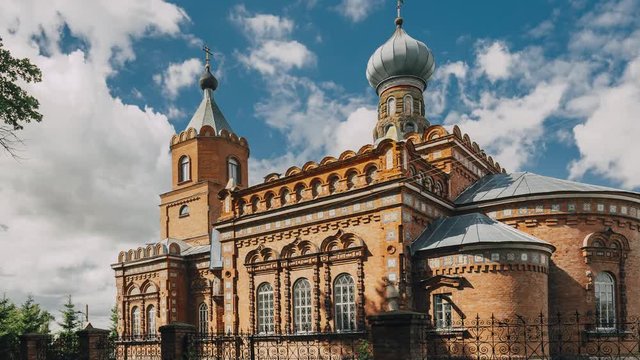 Pirevichi Village, Zhlobin District Of Gomel Region Of Belarus. All Saints Church Is Old Cultural And Architectural Monument. Time Lapse, Timelapse