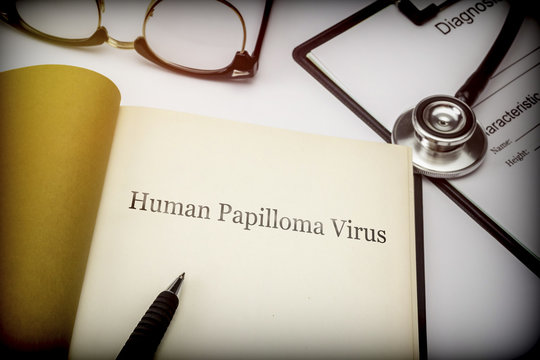 Human papilloma virus, book together to form of diagnosis, conceptual image