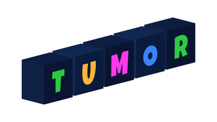 Tumor - multi-colored text written on isolated 3d boxes on white background