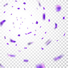 Fototapeta premium Purple,confetti explosion celebration isolated on white transparent background. Falling confetti. Abstract decoration for party birthday, Christmas New Year confetti. Vector illustration