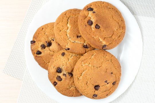 Chocolate Oatmeal Cookies On A Plate Top View