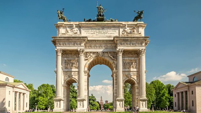 Arco della Pace or Arch of Peace, a neoclassical triumphal arch and one of the most important landmarks of Milan, Italy.
