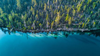 Drone view of the shore at Lake Tahoe California