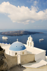 High angle view of church in Santorini by Aegean sea, Greece © Cavan for Adobe