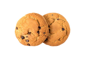 Oatmeal cookies with chocolate pieces on a white backgrounde
