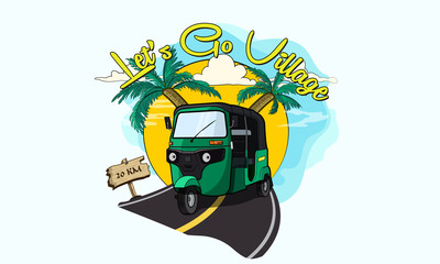 Auto Rickshaw Road Scene - Vector Art