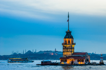 Maiden Tower, Tower of Leandros, Kiz Kulesi at Bosporus Strait in Istanbul
