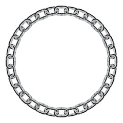 round frame made of shiny metal chain. isolated on white background