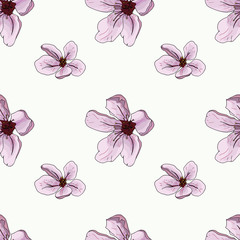 Hand drawn Seamless pattern peach flower. Festive floral for your season design.