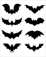 Halloween icons set of bats in black	