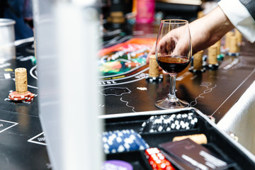 a glass of champagne in a casino