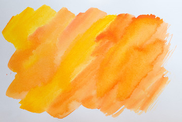 abstract watercolor banner element for text orange background with yellow texture. on white textured paper