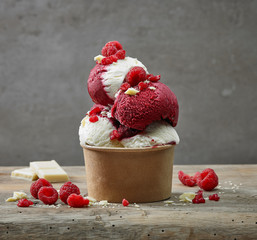white chocolat ice cream and raspberry sorbet - obrazy, fototapety, plakaty