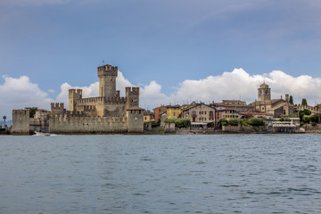 Castle Scaliger (Rocca Scaligera, 13th century) in Sirmione, seen from Lake Garda, northern Italy.