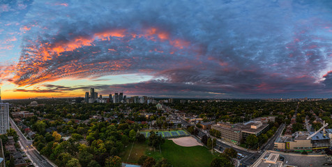 Panorama of a sunset over Midtown Toronto