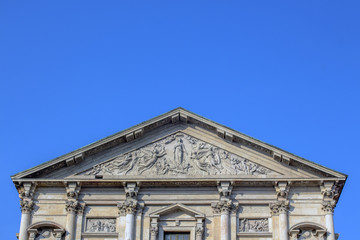 The architecture of Milan. Detail of the facade of a building.