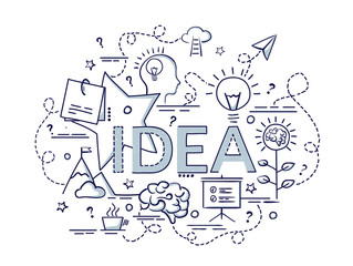 Design concept for Idea. Infographic idea of making creative products..Template for website banner, flyer and poster. Hand drawn doodle cartoon vector illustration.