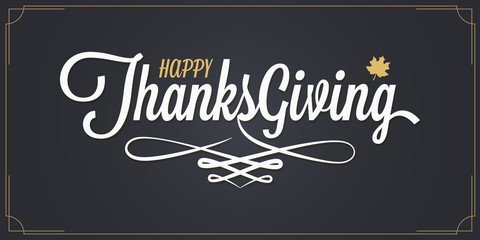 Thanksgiving happy vintage lettering on black background
