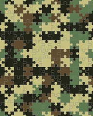 Separate pieces of colorful camouflage puzzle, vector illustration