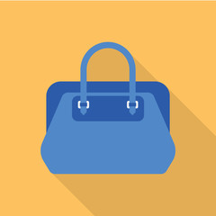 Women's handbag flat icon  with long shadow isolated on yellow background. Simple handbag sign symbol in flat style. Fashion element Vector illustration for web and mobile design.