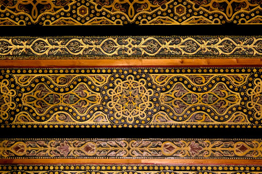 Ceiling with intricate patterned details of moorish arabian origins, Cordoba, Spain