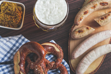 The bavarian weisswurst, pretzel and mustard