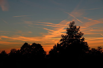 Beautiful orange evening sky in the Netherlands