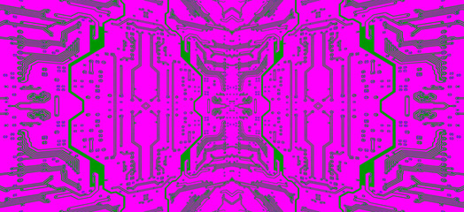 Violet circuit board symmetrical pattern as abstract technology background.