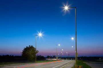 modern led street lights after sunset