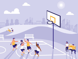 Obraz na płótnie Canvas people practicing sport in basketball field