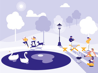 group of people in park isolated icon