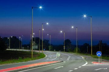 modern led street lights after sunset