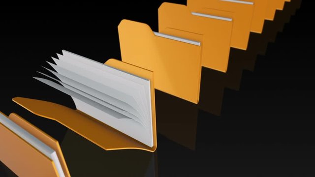 Animation of moving and scanning folders with data. Animation of seamless loop. 